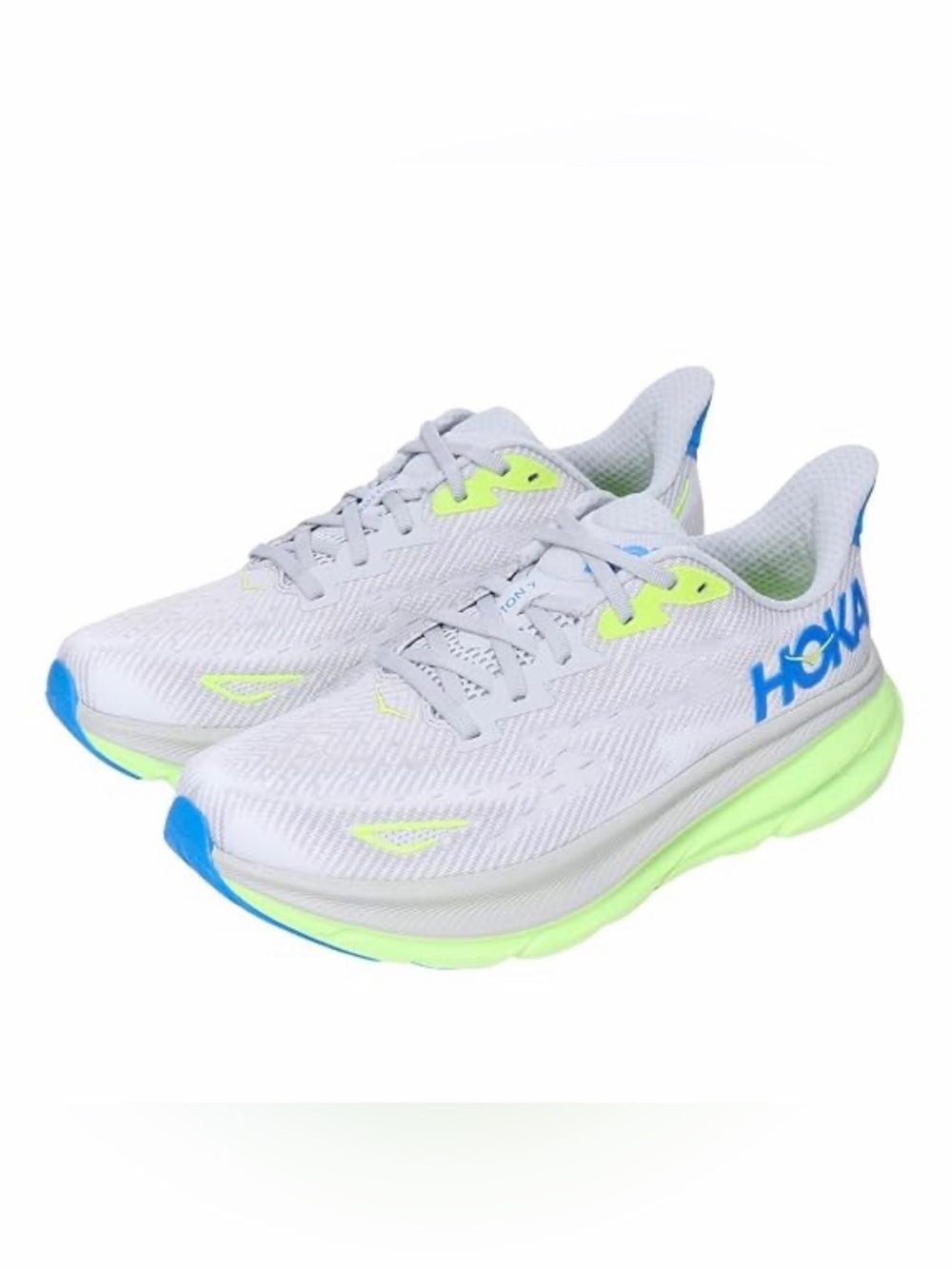 Hoka Clifton Lightweight Running Shoes - White with Neon Yellow Accents